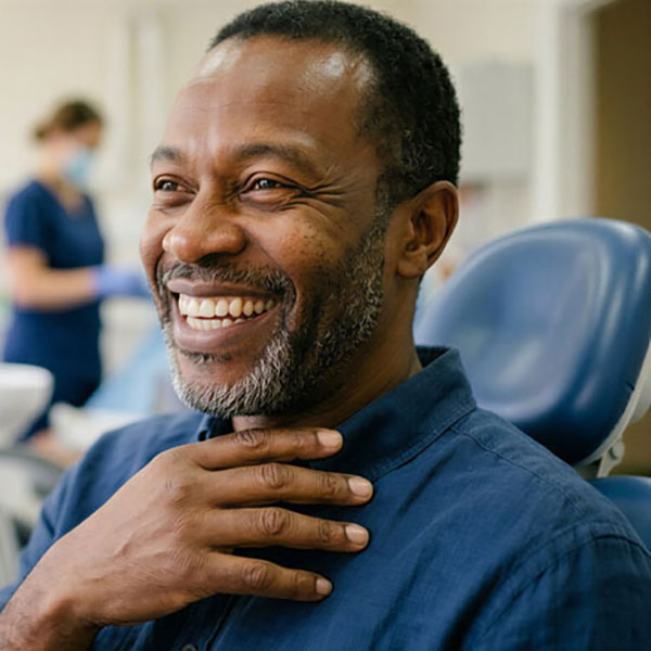 Happy black man smiling in dental clinic during check-up Dental Implants